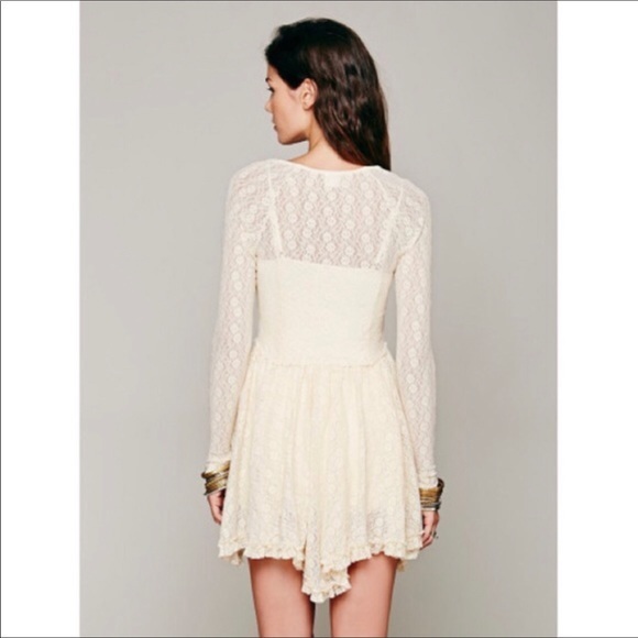 SOLDNWT Free People Women's Long Sleeve Witchy Lace Skater Dress Tea Size Medium - Picture 2 of 12